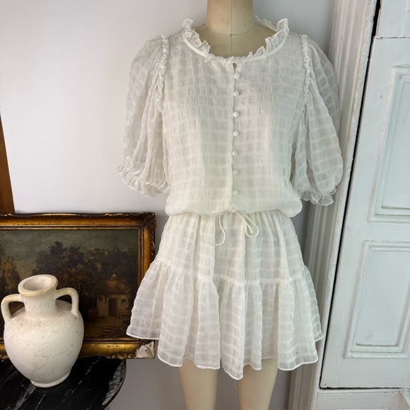 Sabo Skirt Dresses & Skirts - SABO White Sheer mini dress with puffy sleeves
